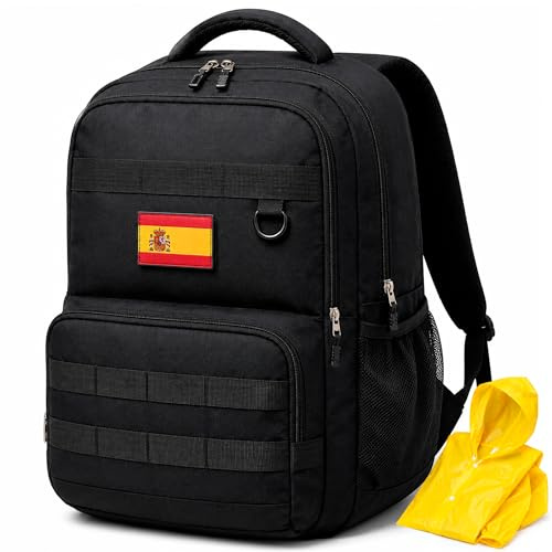 Bichymanía Mochila Táctica Militar 28L Impermeable con Sistema MOLLE y Chubasquero Incluido, Mochila Multifunción para Viaje, Trabajo, Senderismo y Uso Diario, Compartimento para Portátil