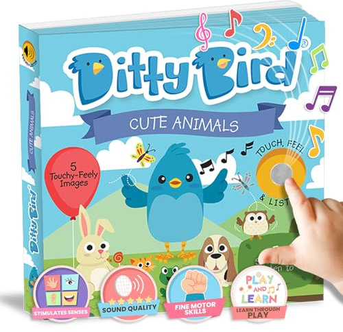 DITTY BIRD Touch & Feel Animals Edition Musical Books | Fun Montessori Toys & Learning Resources | Sensory Toys for Kids | Interactive Toddler Books For 1 Year Old to 3 Year Olds | Sturdy Baby Book