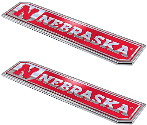 FANMATS 60840 Nebraska Cornhuskers 2 Piece Heavy Duty Aluminum Embossed Truck Emblem Set, 1.75” x 8.25”