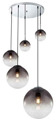 Pendelleuchte VARUS 5-flammig mit Glaskugeln aus Rauchglas