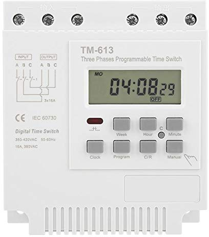 Keenso Hutschiene Zeitschaltuhr, TM-163 Dreiphasen Relais mit 380 V-Smart-Digital-Zeitschaltuhr Programmierbarer Steuerstromschalter für 380 V / 50-60 Hz 16A Timer