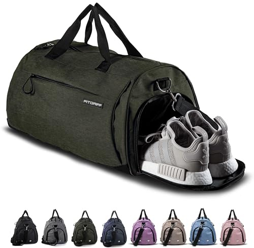 Fitgriff® Sporttasche & Reisetasche für Damen und Herren - mit Schuhfach & Nassfach - Tasche für Sport, Fitness & Reisen - Trainingstasche, Gym Bag (Army Green, 58 x 31 x 31 cm (Medium))