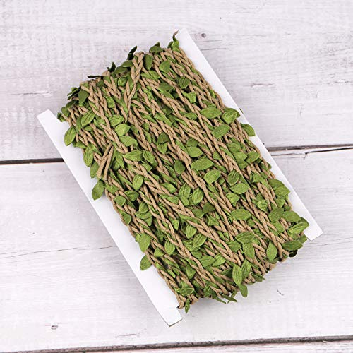 Jute-Schnur Wax Rope, NogaMoga 20m Sackleinen Blattband mit Wachsprozess und Künstlichen Rebengrünen Blättern Dekoration für DIY, Floristik, Hochzeitsdekoration, Garten Kunstwerke und Kunst-Handwerk