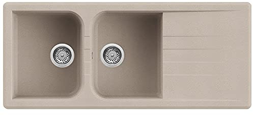 Quareco Prime 116 Lavello da Incasso Granito Avena 116x50 2 Vasche con Gocciolatoio QLP116AV