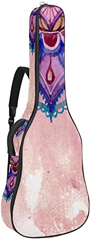 42 Zoll Gitarrentasche Gitarrentasche Rucksack für E-Gitarre, Akustik-Bass, Konzertgitarre, Ukulele, Mandoline Pink Retro Muster
