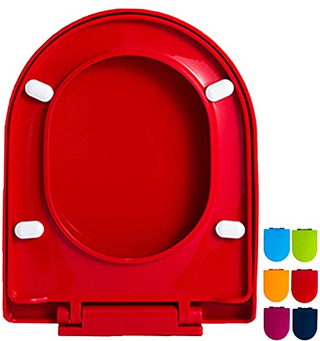 Toilettendeckel mit Absenkautomatik,Badezimmer Heavy Duty Quick Release Klobrille mit Verstellbarer Vorrichtung,Ideal Oval Standard WC-Sitz (Color : Red)