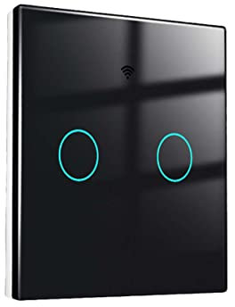 Interruttore Da Parete WiFi, Quadrato 86X86mm, Standard European, WiFi 2.4G + RF 433 Mhz + Touch, Compatibile Con Amazon Alexa e Google Home (Nero, 2 Touch Gang)