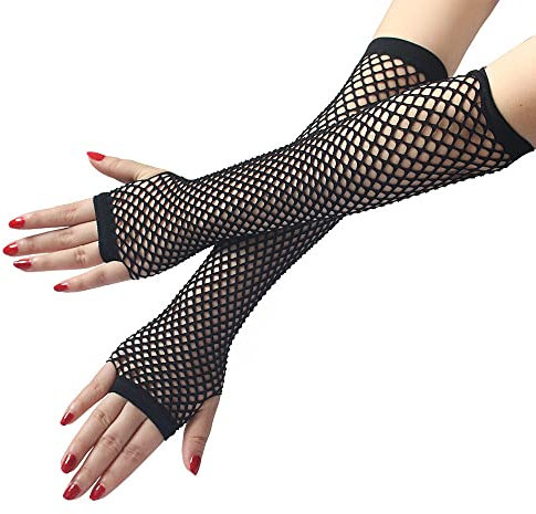 GIVBRO Guantes de rejilla largos sin dedos Mitones mangas vintage guantes de novia accesorios para disfraces de baile fiesta bares vestido de novia negro