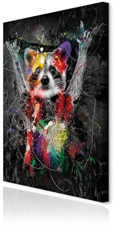 decomonkey Akustikbild Tiere Abstrakt 60x90 cm 1 Teilig Leinwand Modern | Bilder, Wandbilder XXL, Schallschlucker, Schallschutz, Akustikdämmung, Wandbild, Deko, Leise, Waschbär, schwarz, bunt