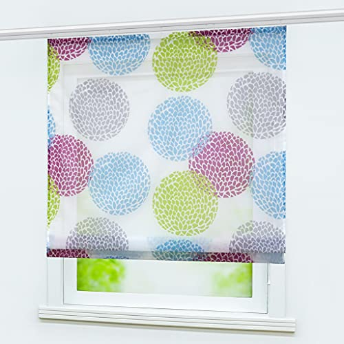 Delien Raffrollo mit Klettband Voile Raffgardine Kurzer Vorhang mit Kreismuster Bändchenrollo Küche »Litchi« Kurzschals Cafe Fenster Gardine 1 Stück BxH 140x140cm,Bunt