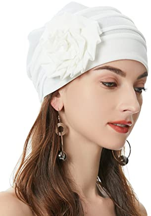 ZLYC Damen Summer Beanie Mütze Elastischer Chemo Hut mit Blumen
