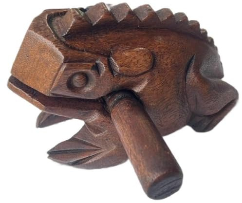 Large 6 Inch Dark Brown Guiros Percussion Instruments Wooden Frog, Wooden Frog Musical Instrument Home Decor Handcrafted Decoration (6 Dark Brown).