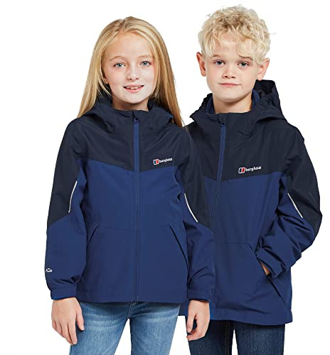 Berghaus Kids' Stokesley 3-in-1 Jacket with Fleece Midlayer, Hood & Reflective Detailing, Waterproof & Warm Raincoat for Boys & Girls (UK, Age, 13 Years, Regular, Blue)