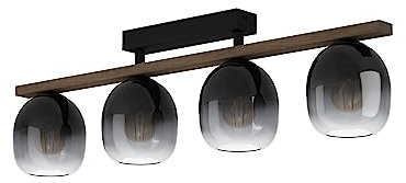 Eglo lámpara de techo Filago, vidrio ahumado, para salón, metal, madera y vidrio con vapor en negro, largo 88 cm