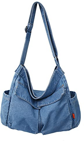 LUI SUI Bolso de Hombro de Lona para Mujer de Gran Capacidad con múltiples Bolsillos Bolso Crossbody de Tela Vaquera