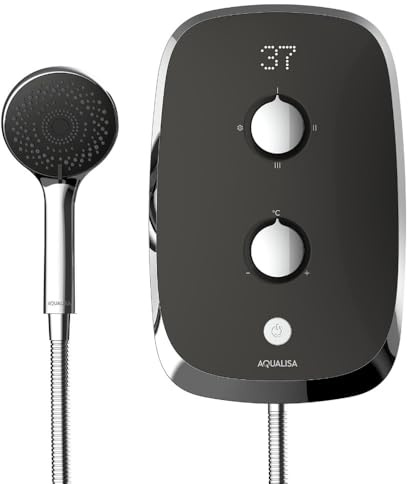 Aqualisa eMotion Electric Shower with Digital Display, 10.5kw, Space Grey | Instant On-Demand Shower, Easy Dial Controls, Over Temperature Protection, 105mm 3-Spray Handset, 2 Year Guarantee