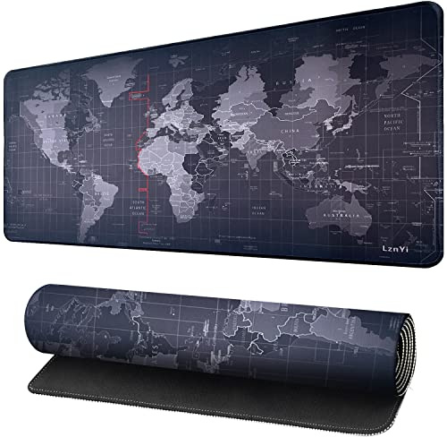 LznYi Mauspad Gaming XL, Groß Mousepad Weltkarte 600x300 mm, Vernähte Kanten Rutschfest Schreibtischunterlage für PC, Tastatur (6030Map)