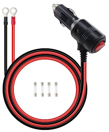 RIIEYOCA Zigarettenanzünder Stecker zu O Ring Terminal Kabelbaum Kabel mit Schalter ON/OFF, 12V-24V Heavy Duty 16AWG 15A Sicherung Schutz Stromkabel für Auto Inverter Reifen Inflator (1M/3.3Ft)