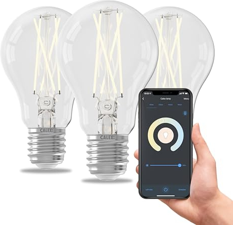CALEX Lot de 3 Ampoules Filament LED A60 E27 CCT WiFi, 806lm, 7W, Alexa/Google/Siri, blancs 1800-3000K, dimmable, scénarios, minuterie, sans pont, WiFi 2.4GHz