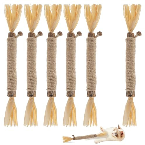 RELONGGI Matatabi Sticks für Katzen 6x23cm - Natürliches Dentalspielzeug mit Katzenminze | Zahnpflege & Stressabbau für Hauskatzen