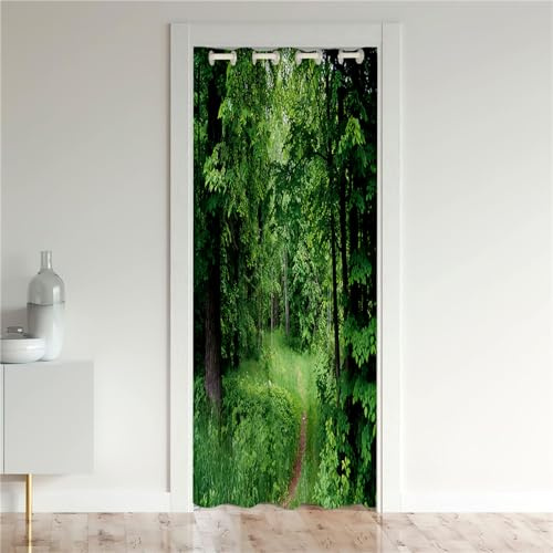 Odot Verdunkelungsvorhänge mit Ösen, Wald Muster Raumteiler Vorhang Türvorhang Thermo Blackout Thermovorhang Winter Kälteschutz Türvorhang für Fenster Tür Schrank (167x228cm,Grün Dschungel)