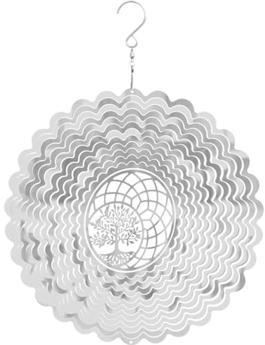 Kinetic Art Windspiel Metall – leicht rotierendes 3D Hängewindspiel - Edelstahl inkl. Aufhängung und Wirbel, wetterbeständig, attraktive Heimdeko für Fenster und Garten (Tree of Life)