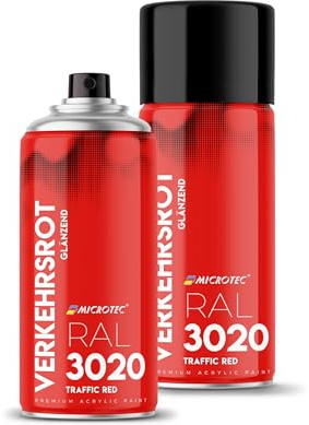 MICROTEC® Spraylack | 400 ml | högkvalitativ akryllacksspray | matt eller glänsande | sprayfärger för metall, trä, plast och mycket mer. | stort färgurval (röd glänsande – RAL 3020)
