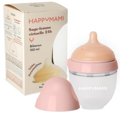 Happymami Babyflasche | Nach deiner Brustform konfigurierbar | 100% Brustähnlich & Anti-Kolik | Schutz vor Saugverwirrung | Lebensmittelechtes Silikon, BPA-Frei & Spülmaschinenfest