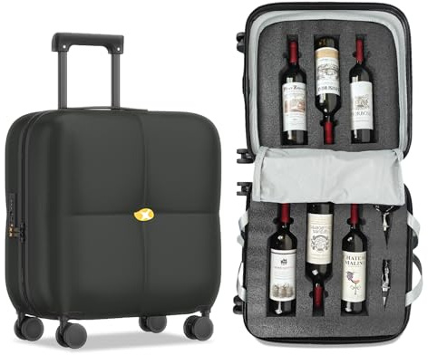 Wine Suitcase, 6 Bottle Wine Luggage, Durable Wine Travel Case, Fly With Wine Suitcase with TSA Lock, Versatile Wine Carrier with Removable Inserts and Silent Spinner Wheels（Black）