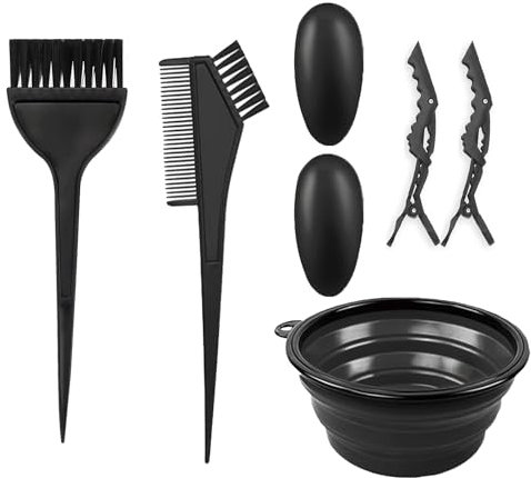 7 Pcs pinceau coloration cheveux,pinceau teinture cheveux,kit coloration cheveux,avec Bol de Teinture, Pinceaux, Cache-Oreilles,Cheveux de Pratique Coiffure Outils Pour Coloration Cheveux Décolorante