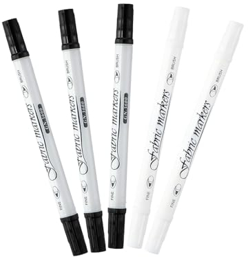Granvoo 6 Stück Textilstifte Waschmaschinenfest, Dual Tip Textilmarker, Textilmalstifte, Weiß und Schwarz, Stoffmalstifte, Textilfarbe, Stoffmarker Auswaschbar für T-Shirt, Schuhe, Stoffbeutel