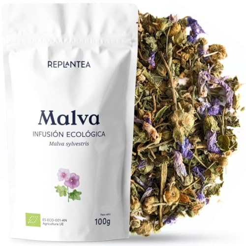 MALVA INFUSION ECOLÓGICA 100G (50 Tazas) | Flores y Hojas de Malva a Granel | Infusión de Malva sylvestris REPLANTEA