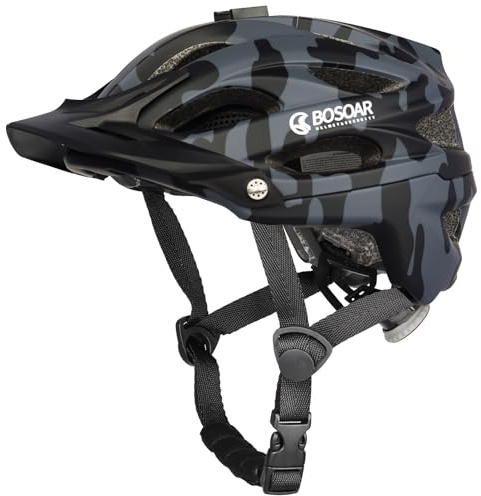 Bosoar Mountain Bike Helmet,Adult Cycling Helmet with Camera Mount and Detachable Visor for Men Women Youth,Suggested Fit 55-61 Cm