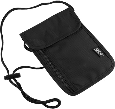 Brustbeutel mit RFID Schutz, Anti-Diebstahl Unisex Reisegeldbeutel, Wasserdicht Schwarz Handy Umhängetasche Herren, Brustbeutel Jungen für Passport,Kreditkarten,Smartphone,Münzen,Geld (schwarz)