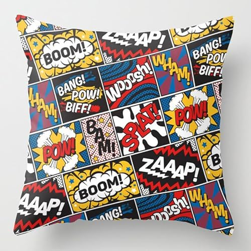 Kissenbezug mit Graffiti-Cartoon-Buchstaben Kissenbezug 2er Set Kissenbezüge Kissenhülle Dekokissenbezug sofakissen dekokissen deko für Sofa Schlafzimmer Wohnzimmer(Set von 2,45x45cm, Kurzer Plüsch)