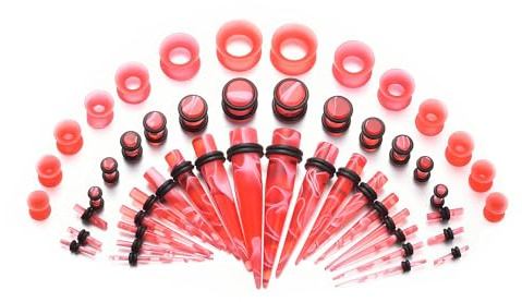 vogem 50 Stück Acryl Tunnel Dehnstab Rot Mit Muster Taper Dehnungstäbe Silikon Ohr Tunnel 1.6mm-12mm Damen Herren…