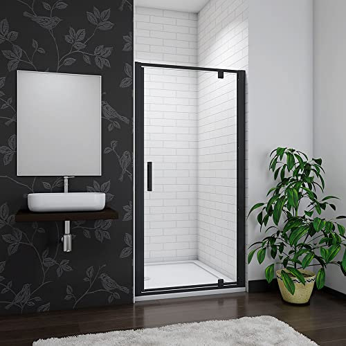 Acezanble 800x1850mm Black Frame Pivot Shower Door Hinge Shower Screen with 1200x800mm Shower Tray Waste