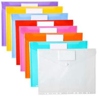 Zhufas 32 Stück Dokumentenmappe A4, 8 Farben Dokumententasche A4, mit 11 Lochrand Schnallen und Etikettentasche, Transparent Sammelmappe a4, Wird Verwendet, um Dateien zu Organisieren