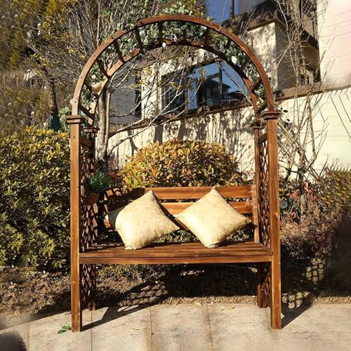 ZAIHW Arche de jardin robuste, tonnelle de jardin en métal avec banc, arche de rose pour deux personnes pour pelouse, jardin, terrasse, plantes grimpantes en plein air (couleur carbonisée)