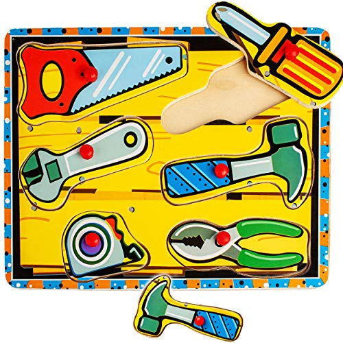 alles-meine.de GmbH 5 Stück Steckpuzzle mit Griff - Motivwahl - Werkzeuge - Hammer & Säge - aus Holz - 6 Teile - großes Holzpuzzle/Einlegepuzzle - Legespiel - Rahmenpuzzle / ..