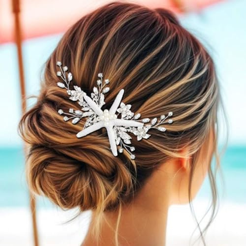 Zoestar Seestern Braut Hochzeit Haarkamm Silber Kristall Braut Kopfschmuck Perle Strand Hochzeit Haarschmuck für Frauen und Mädchen