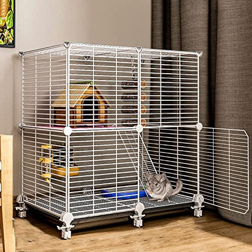 Kaninbur - Iller Chinchillabur, Råttburar Och Livsmiljöer Smådjursbur Husdjurshus För Marsvin Chinchillabur På Hjul, Avtagbart Trådnät,White-75 * 39 * 76cm