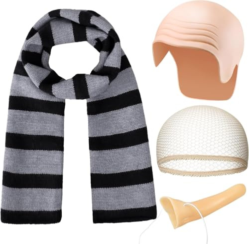 iZoeL Cappello Calvo Costume Halloween/Carnevale/Ball Masquerade - Cappello Calvo Lattice Sciarpa a Righe Nasi Lunghi pour Uomo Adulto