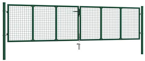Doppelstabmatten-Doppeltor Stahl 390x100 cm Grün - Sicherheitszaun für Garten und Grundstück, langlebig und witterungsbeständig