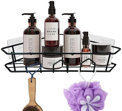 VirtuGro Mensola Doccia Senza Foratura Porta Shampoo Doccia Senza Forare Mensola Bagno Adesiva Organizer Doccia Mensole Angolare per Cucine e Bagni per Asciugamani e Portasapone Nero