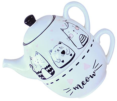 ULTECHNOVO Taza de Tetera de Cerámica Juego de Té de Cerámica Diseño de Gato Encantador para Tetera Infusiones Taza Porcelana para Uso Casa