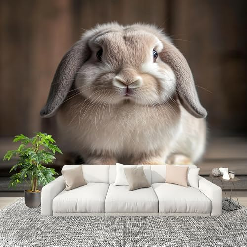 Fotomurale 400x280cm Coniglio Ariete Animale Carta da Parati Murale Effetto 3D Tessuti Non Tessuti Grigio Chiaro Muralo per Camera da letto Soggiorno Sfondo TV e Divano