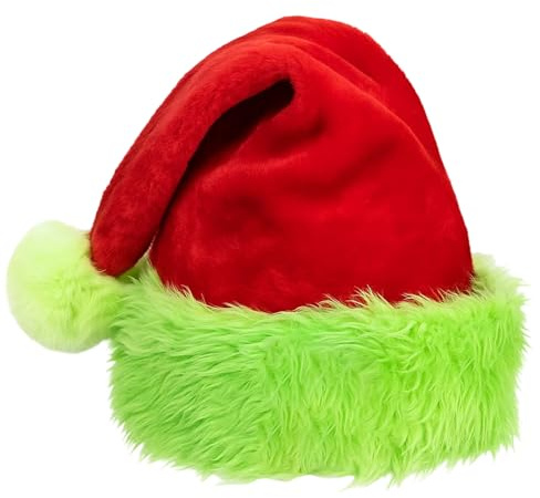 YceLon Weihnachtsmütze für Erwachsene, Festliche Nikolausmütze, Rote Weihnachtsmützen mit Grünem Rand, Ideal für Partys, Fotos und Weihnachtskostüm Damen