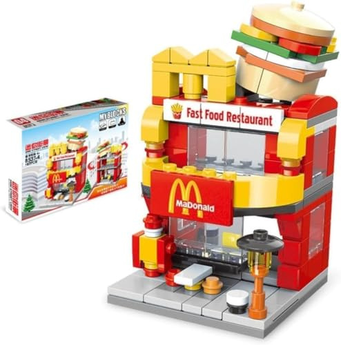 JUCYJULY Kit de Construction Set City Boutique Street View, 167 Pièces Modèle de Restaurant Fast-Food Mini Bloc Construction Architecture, MOC Bâtiment Modulaire Jouet pour 16+ Adultes (8925-4)