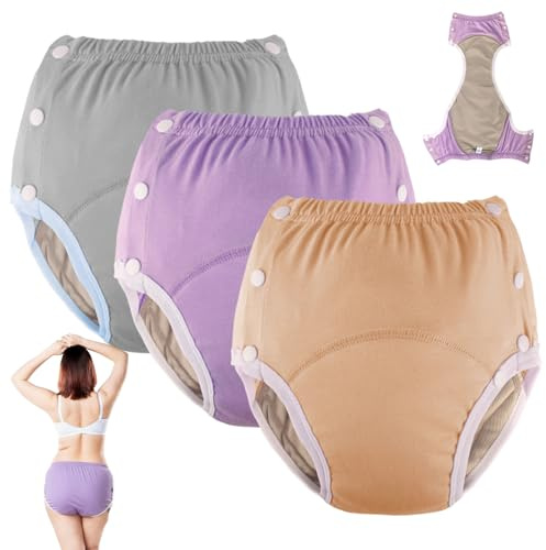 Wiederverwendbare Windeln für Erwachsene, 3 Stück, Inkontinenzunterwäsche für Männer und Frauen, auslaufsicher, waschbar, Slip, Baumwollmischung (mittel)